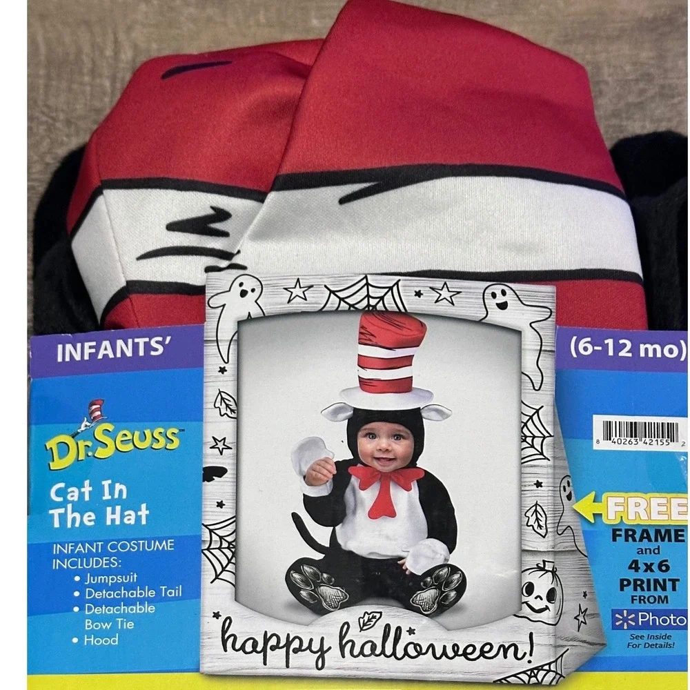 Dr. Seuss Cat in the Hat Infant Halloween Costume with Frame 6-12 Months NWT